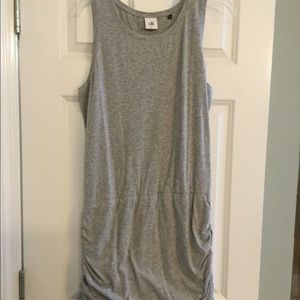 CAbi t-shirt material, shirred hem mini dress.